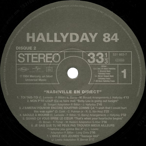 LP Back to black Hallyday 84 Nashville en direct Universal 531 663-7