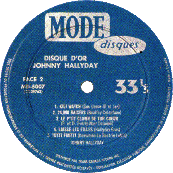 LP Vogue MD-5007 Le disque d'or de Johnny Hallyday Mono