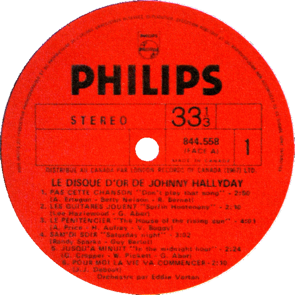 LP Philips 844 558 Le disque d'or de Johnny