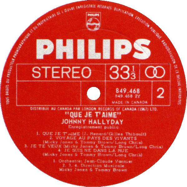 LP Philips 849 468 Que je t'aime Palais des Sports 1969