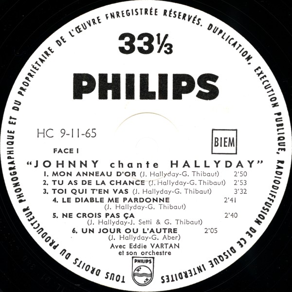 LP Promo Johnny chante Hallyday Velours Philips  B77 484 L