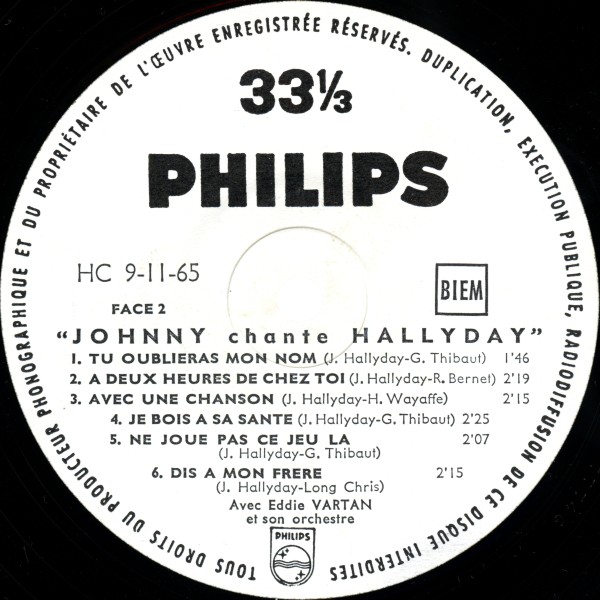 LP Promo Johnny chante Hallyday Velours Philips  B77 484 L