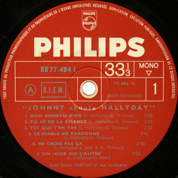 LP Promo Johnny chante Hallyday Velours Philips  B77 484 L