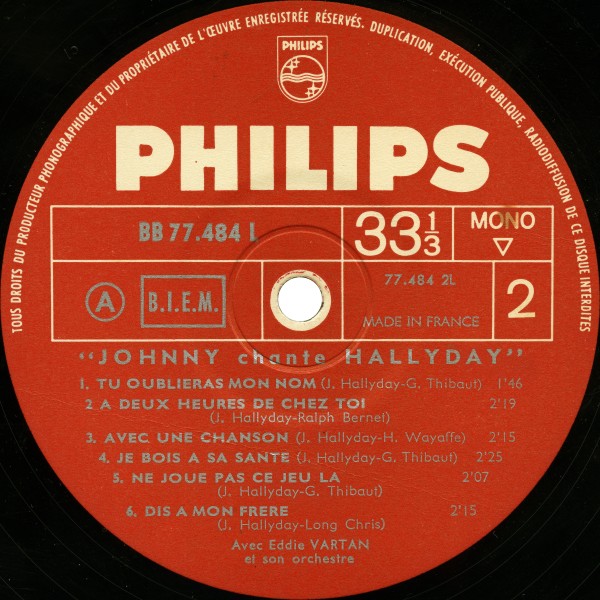 LP Promo Johnny chante Hallyday Velours Philips  B77 484 L