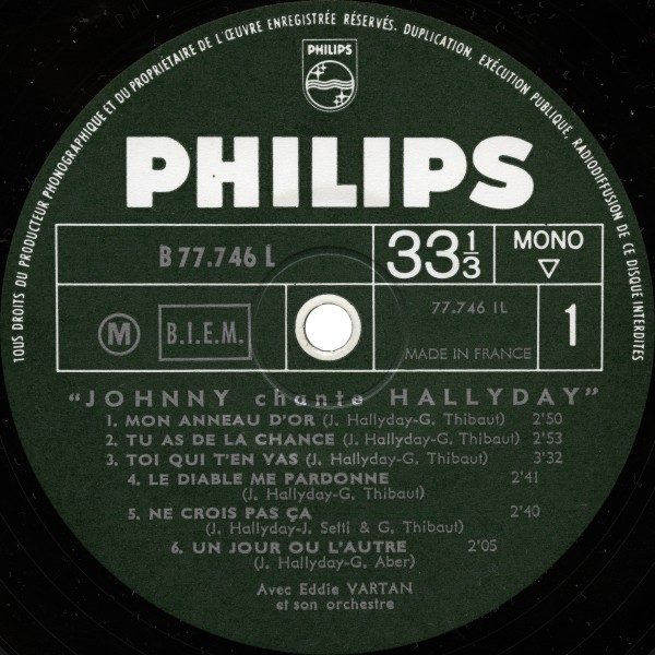 LP Johnny chante Hallyday version carton B 77 746 L
