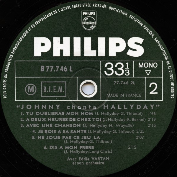 LP Johnny chante Hallyday version carton B 77 746 L