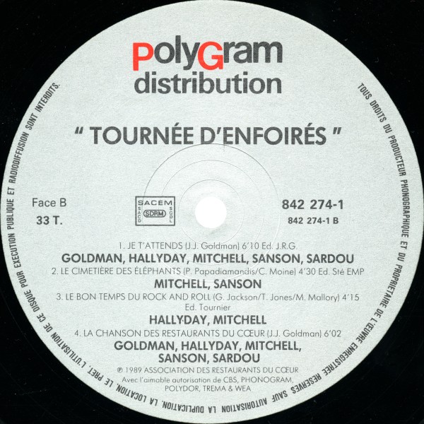 LP Tournée d'Enfoiré  Polygram 842 274-1