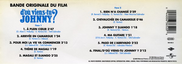 LP 25 cm D'où viens-tu Johnny?  Universal 063 652-0