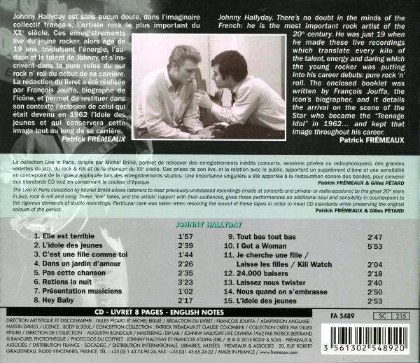 CD Frémeaux & Associées FA 5489 Johnny Hallyday 31 Oct. / 13 Déc. 1962 Live In Paris