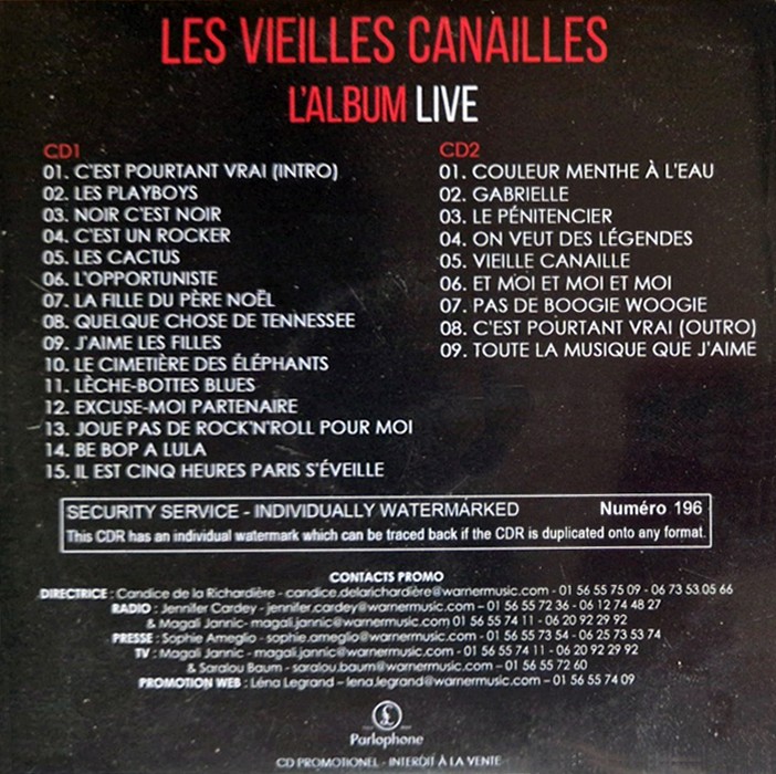 CD promo Les Vieilles Canailles L'album live Warner 196