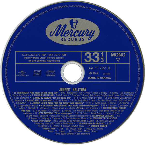 CD paper sleeve Johnny Hallyday N° 7 Universal 537 116-6