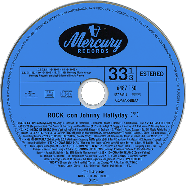 CD paper sleeve Rock con Johnny Hallyday Universal 537 363-5