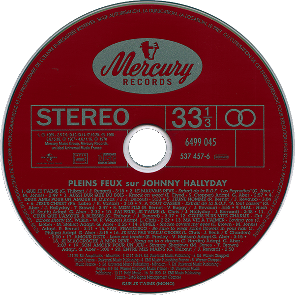 CD paper sleeve Pleins feux sur Johnny Hallyday Universal 537 457-6