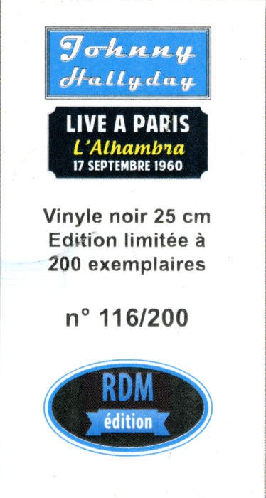 LP CD Live  Paris L'Alhambra 17 septembre 1960  RDM Edition LP001