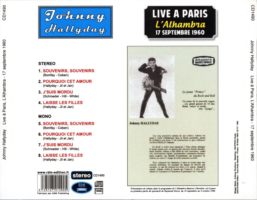 CD Live  Paris L'Alhambra 17 septembre 1960  RDM Edition CD1490