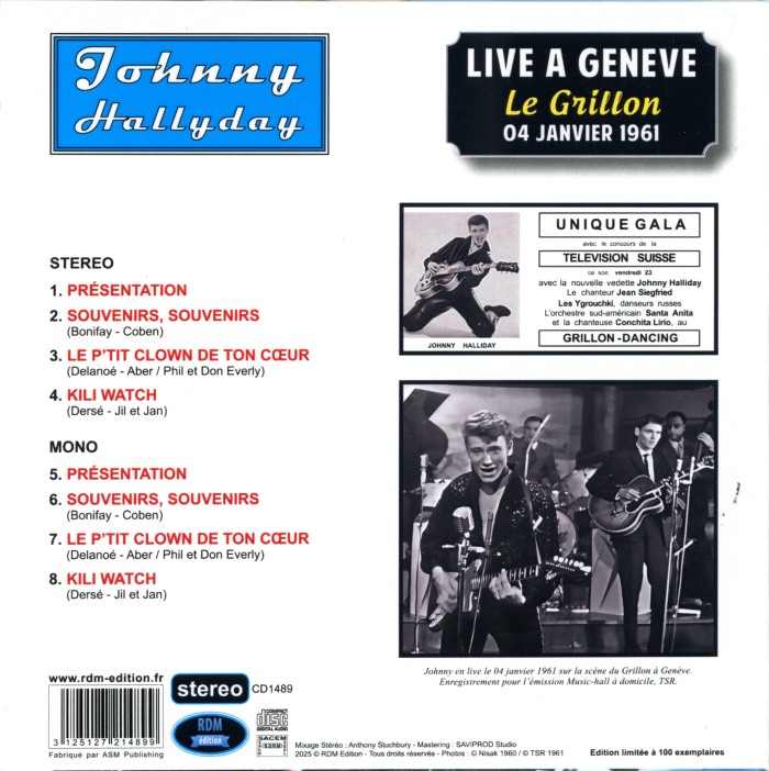 CD Live  Genve Le Grillon 04 janvier 1961 RDM Edition CD1489