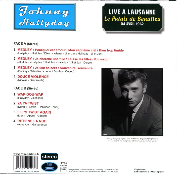 LP 25 cm Live  Lausanne Le Palais de Beaulieu 04 avril 1962 RDM Edition LP 004