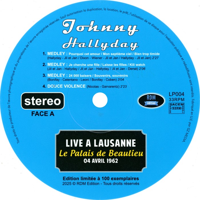 LP 25 cm Live  Lausanne Le Palais de Beaulieu 04 avril 1962 RDM Edition LP 004