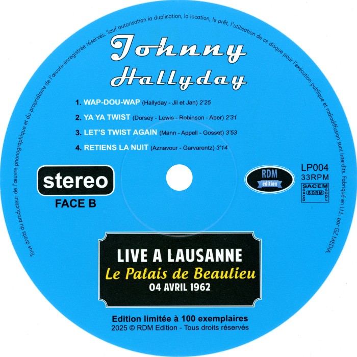 LP 25 cm Live  Lausanne Le Palais de Beaulieu 04 avril 1962 RDM Edition LP 004