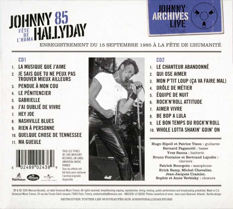 CD Johnny 85 F&ecirc;te de l'Huma 15 septembre 1985 Universal 8802 438