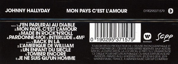 Cassette Mon pays c'est l'amour Warner 019029537 1579