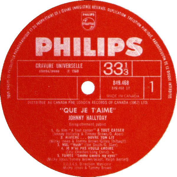 LP Philips 849 468 Que je t'aime Palais des Sports 1969